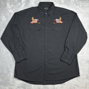 High Noon‎ Shirt Mens XL Pearl Snap Western Embroidered Eagle Flag USA Patriotic